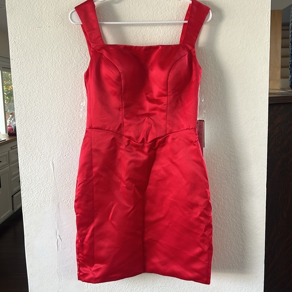 Sheath/Column Square Neckline Short/Mini Satin Homecoming Prom Dress Red size 4 - Picture 4 of 4